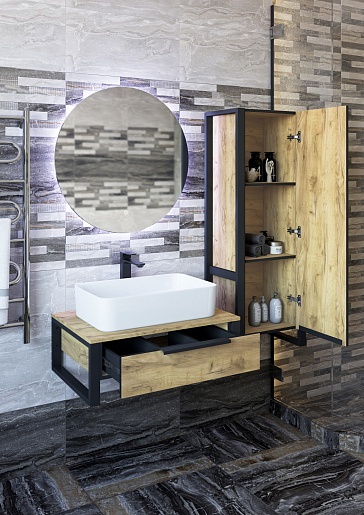 Sanflor Тумба с раковиной Гард 70 подвесная дуб крафт золотой/черная – фотография-8